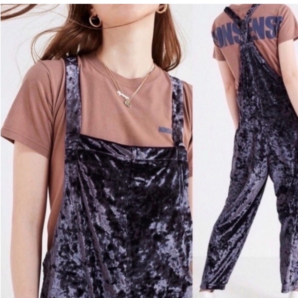 Urban Outfitters Velvet Overalls in Dark Gray